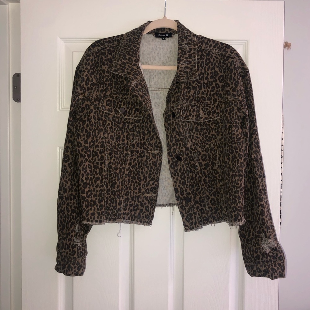 Leopard Distressed Jean Jacket